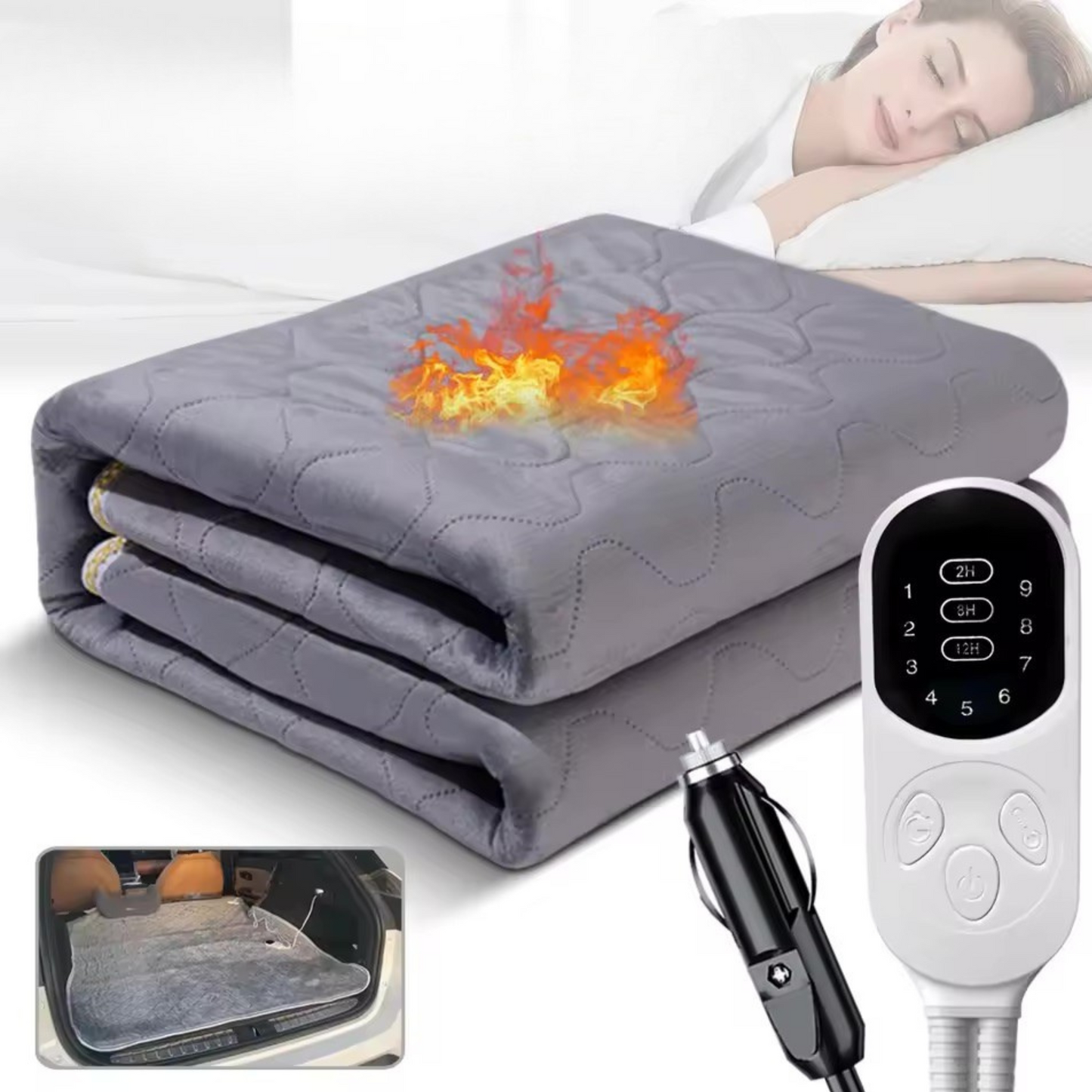 12V Heated Travel Blanket | Plush Electric Car Warmer