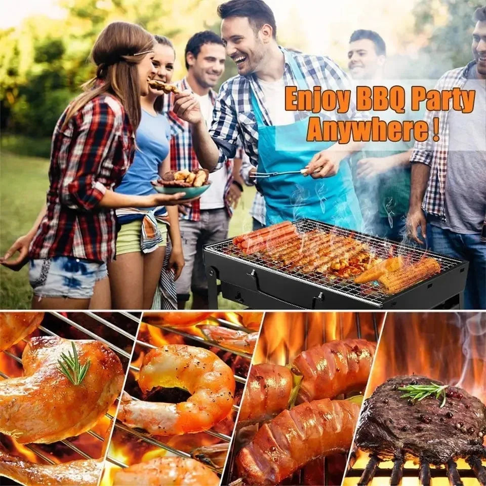 Portable charcoal BBQ grill for camping and outdoor cooking
