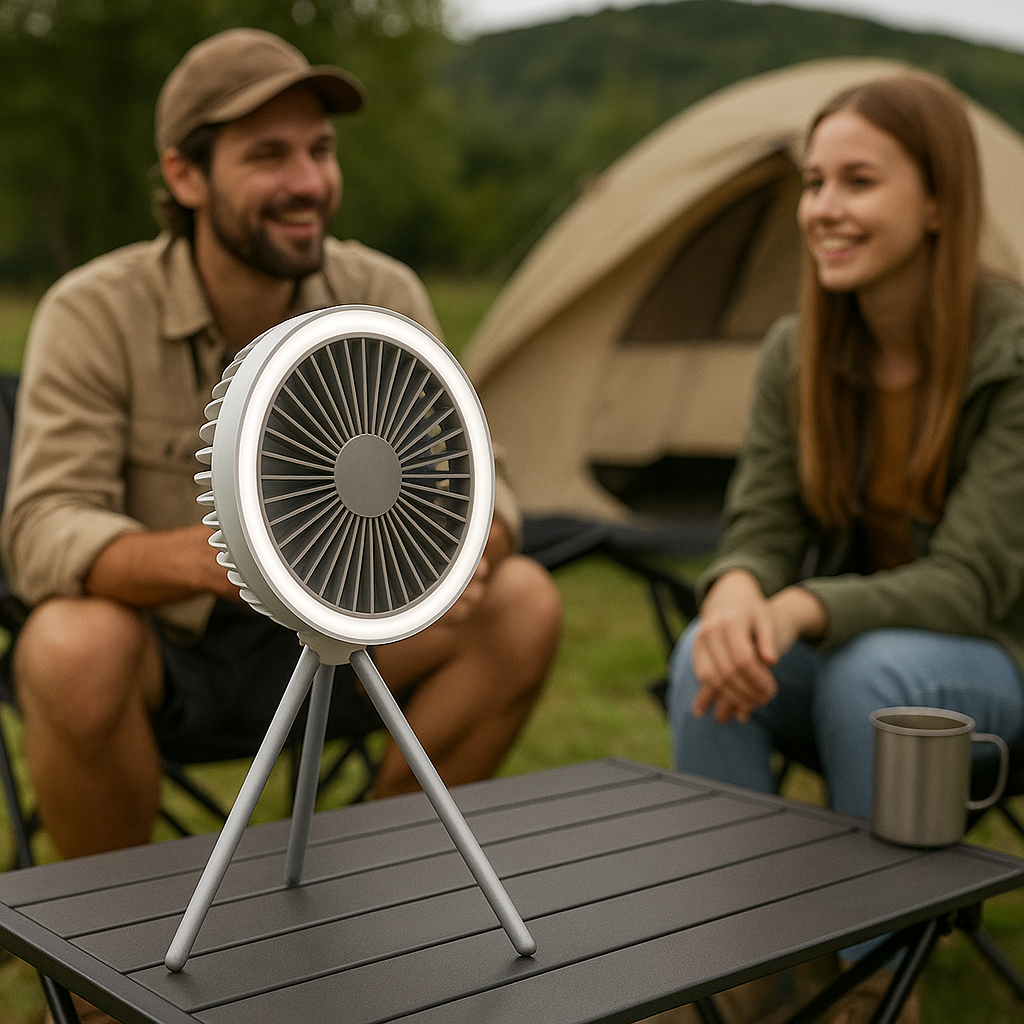 Camping Fan Rechargeable with LED | Portable Outdoor Circulator
