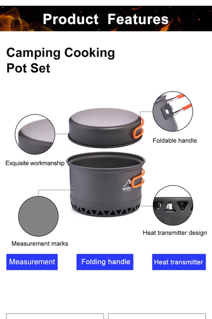 Widesea Camping 1.3L 2.3L Cookware Outdoor Cooking Set Heat Cooker Travel Tableware Pot Kettle Tourist Kitchen Utensil Equipment