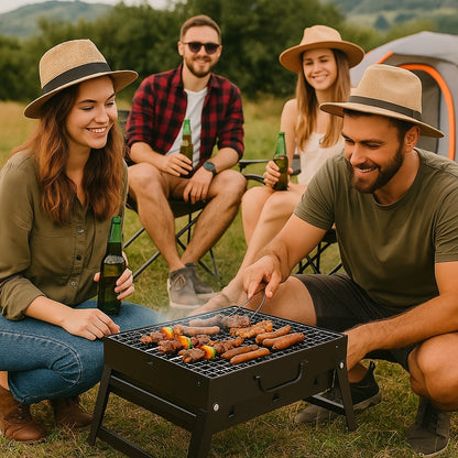 Portable charcoal BBQ grill for camping and outdoor cooking