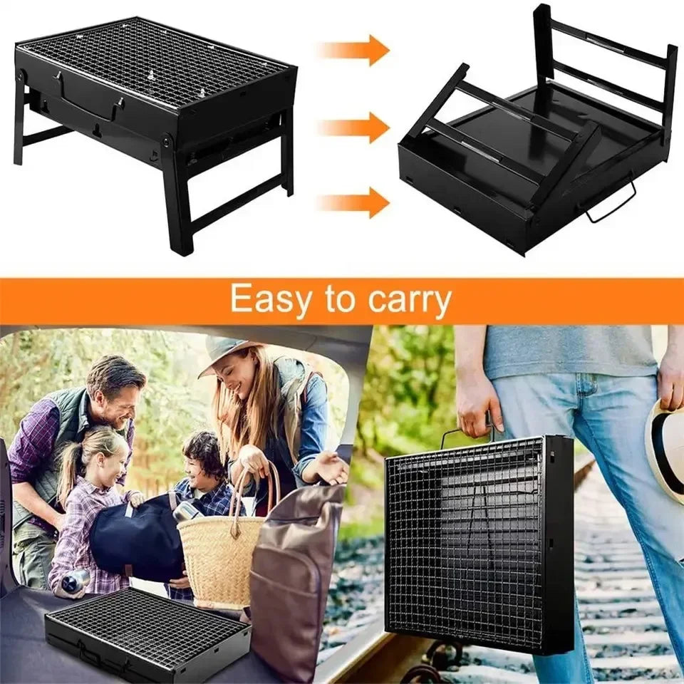 Portable charcoal BBQ grill for camping and outdoor cooking