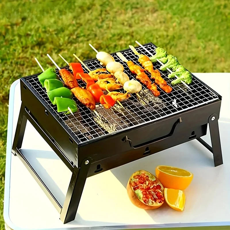 Portable charcoal BBQ grill for camping and outdoor cooking