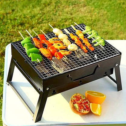 Portable charcoal BBQ grill for camping and outdoor cooking