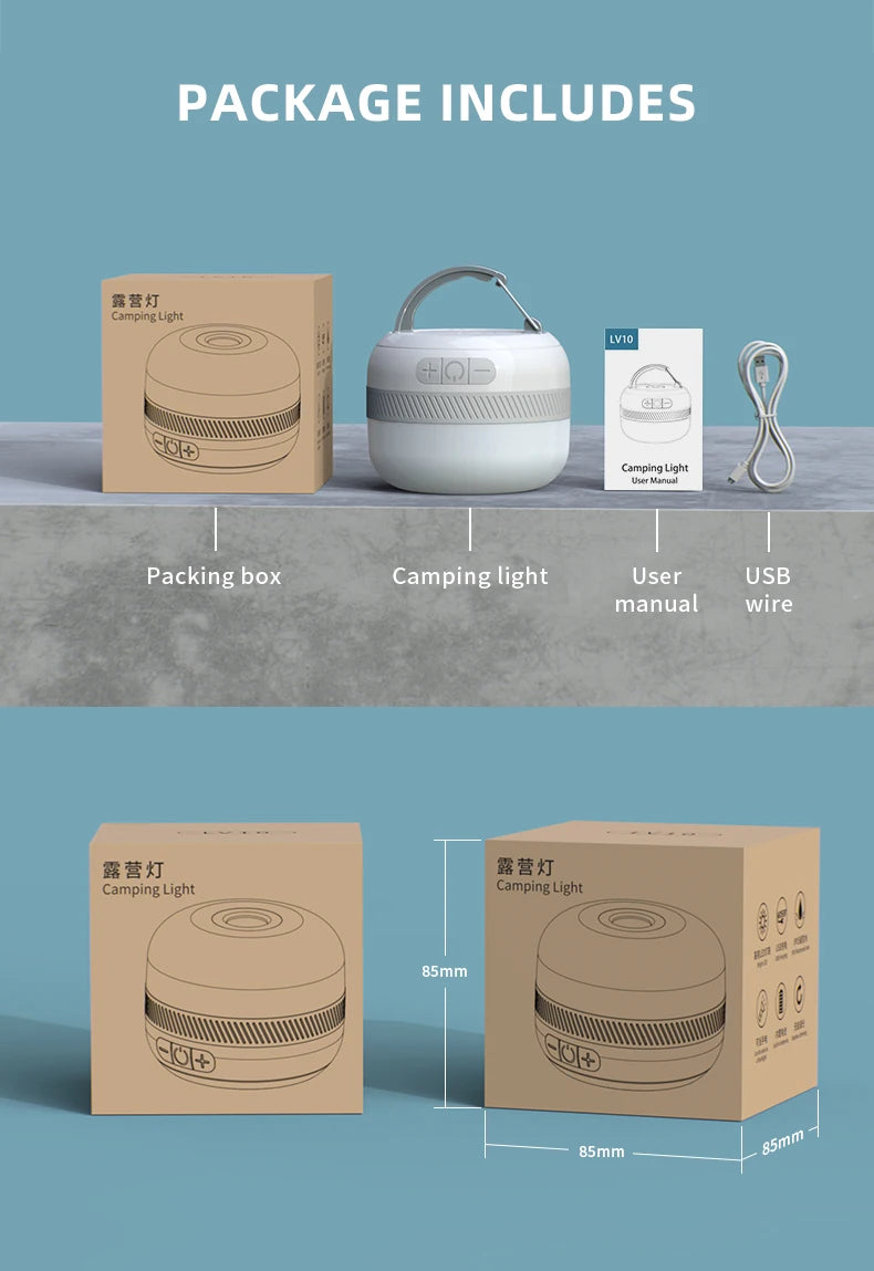 LV10 Rechargeable Camping Lantern 230 Hour Camping Flashlight with Magnet Lighting Fixture Tent Fishing Portable Emergency Light