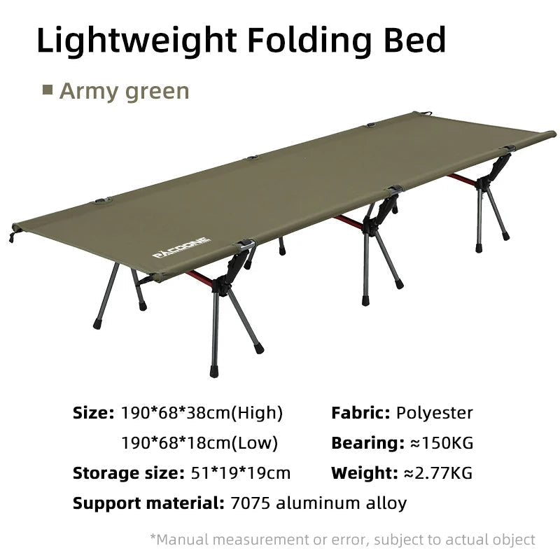PACOONE Camping Cot  Folding Camping Bed Portable Outdoor Bed Comfortable Sleeping Cots for Adults & Kids Camping, Travel, RV
