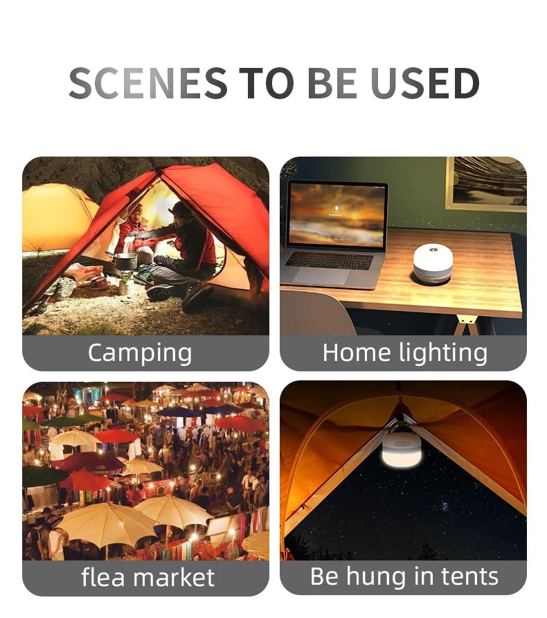 LV10 Rechargeable Camping Lantern 230 Hour Camping Flashlight with Magnet Lighting Fixture Tent Fishing Portable Emergency Light