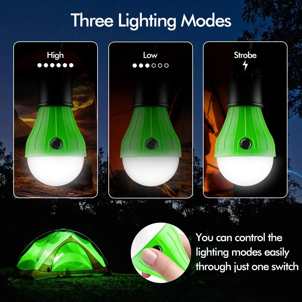 Way2Camp portable 3LED camping lantern hanging above a group of friends sitting around a campfire at night