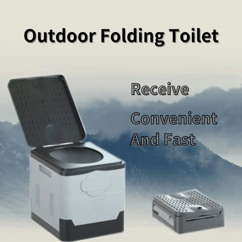Way2Camp portable folding toilet in grey and black, set up inside a camper van for convenient outdoor bathroom use.