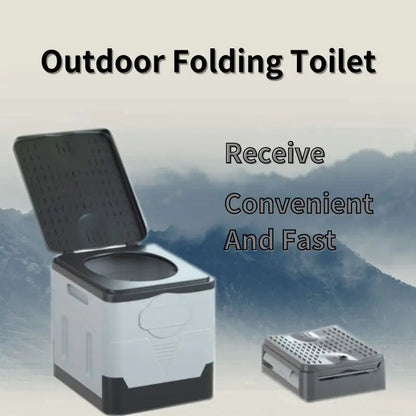 Way2Camp portable folding toilet in grey and black, set up inside a camper van for convenient outdoor bathroom use.